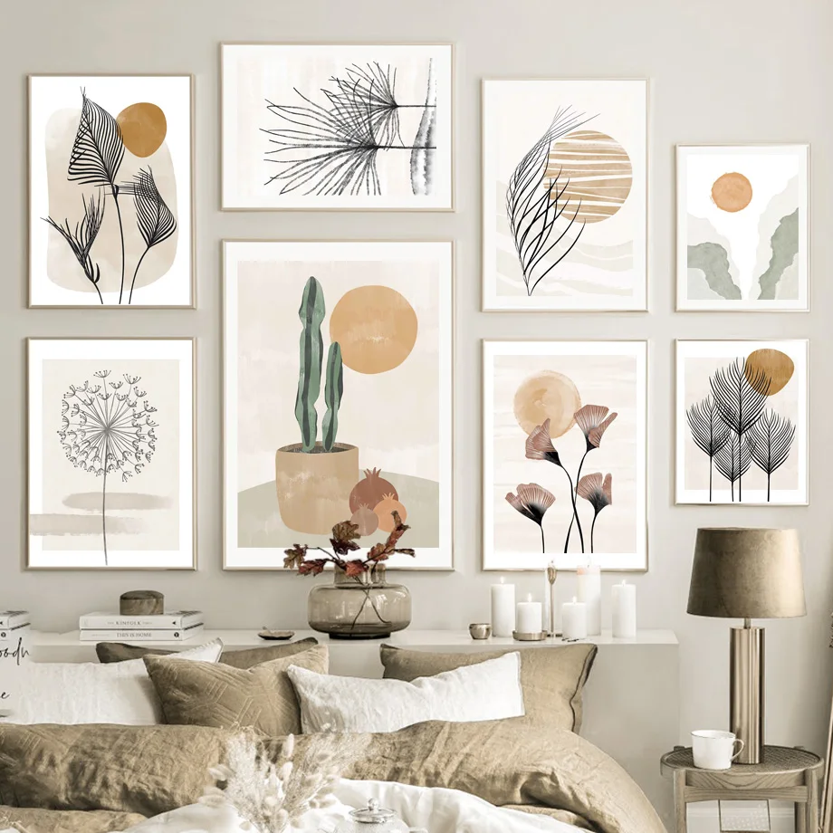 

Boho Natural Leaf Cactus Dandelions Abstract Posters Wall Art Pictures Nordic Living Room Decor Prints Canvas Painting