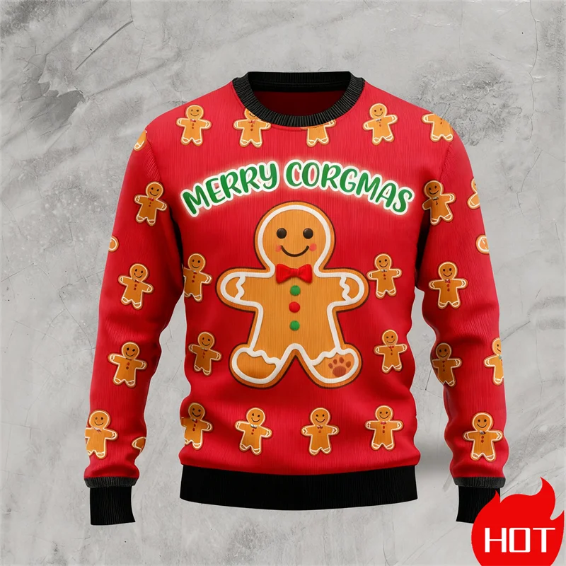 

Забавный пряничный свитер с 3D принтом, мужской уродливый рождественский свитер, пуловер с длинными рукавами, унисекс, повседневный мужской свитер с круглым вырезом, рождественские подарки, новинка