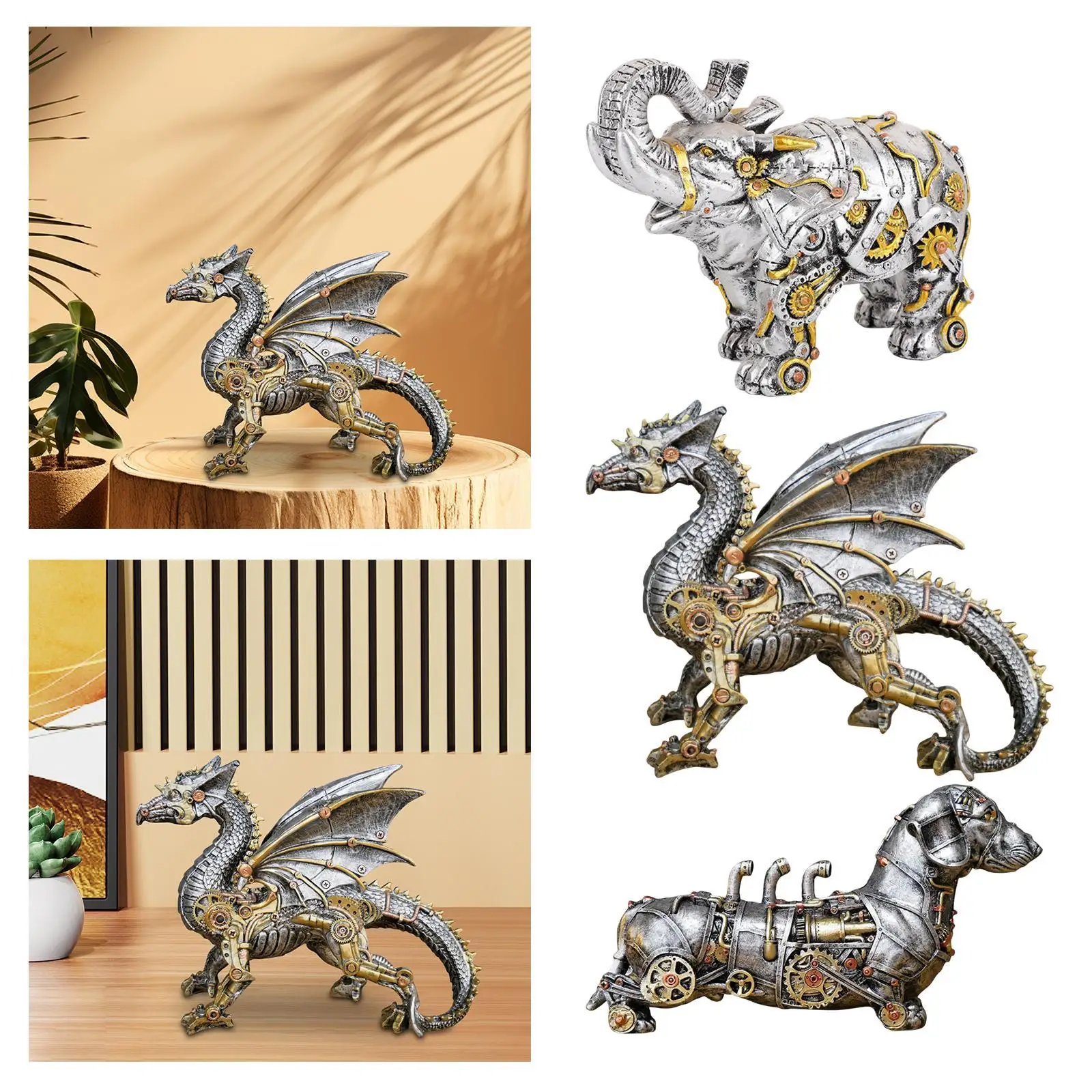 Mechanical Statue Steampunk Home Decor Creative Animal Statue Industrial Design for Entrance Shelf Living Room