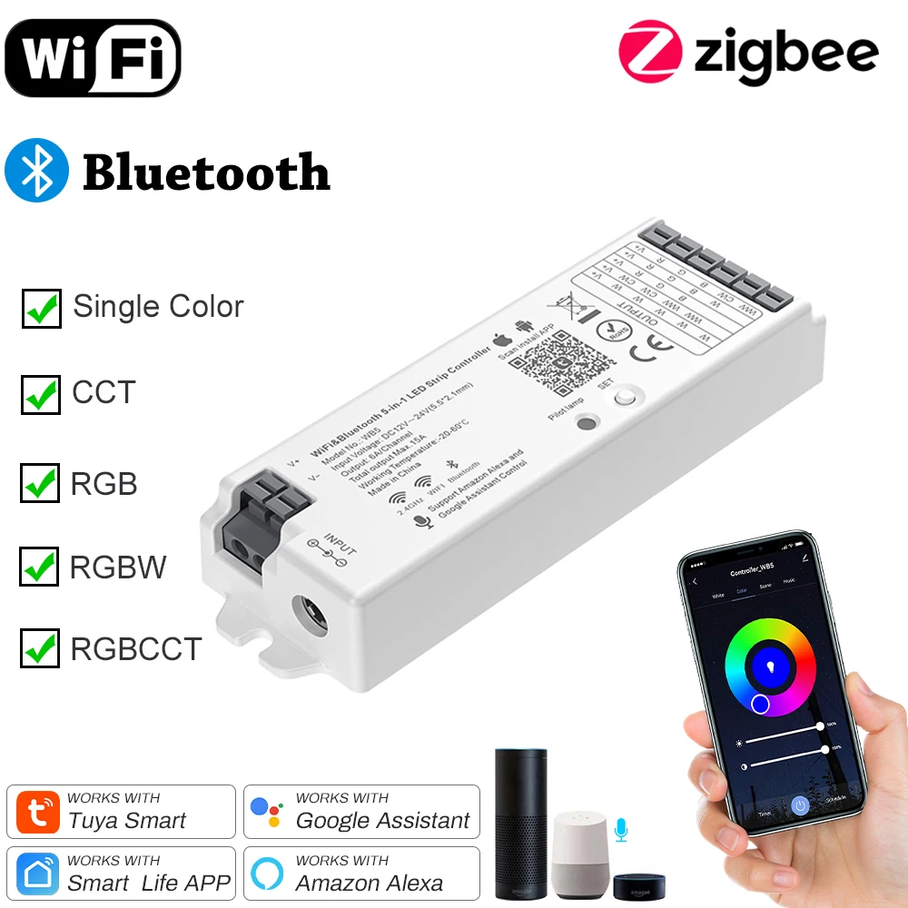 Kontroler LED ściemniacz inteligentna dioda LED Zigbee Wifi Tuya RGB RGBW ct ściemniacz 12V 24V LED Strip sterownik ściemniacza pracy z Alexa Google