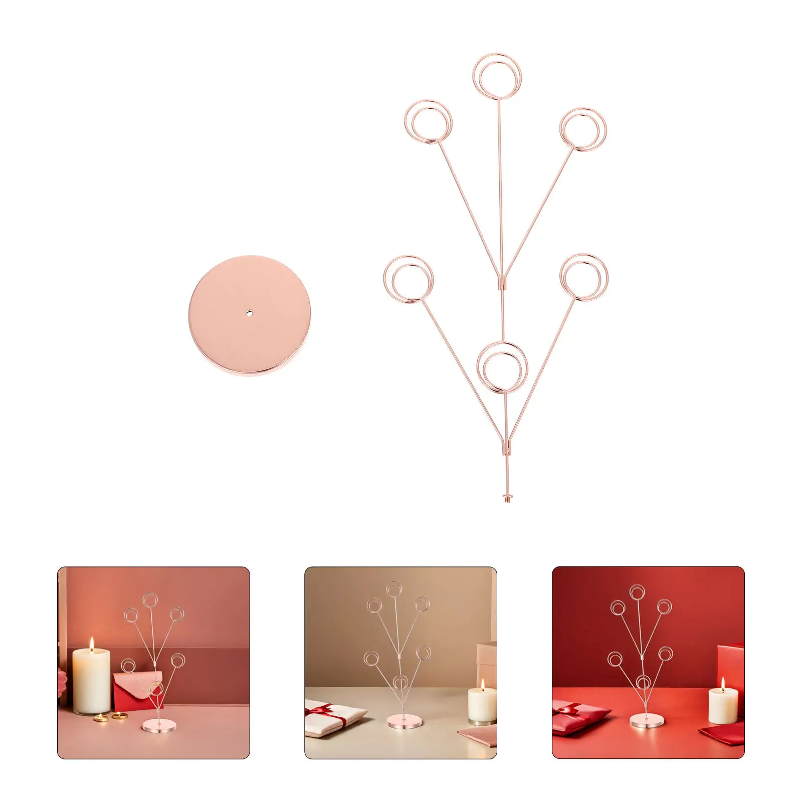 

Photo Tree Holder Clip Rose Golden Metal Display Stand Elegant Peacock Shape Multi Clip for Desktop Memo Notes Card Display