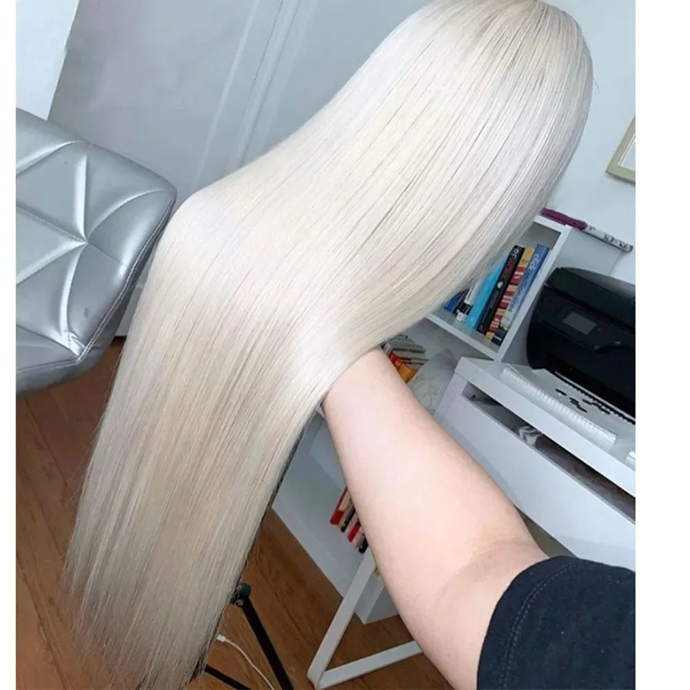 Platinum Blonde Synthetic Lace Front Wig Pre Plucked Ready to Wear 13x4 HD Glueless Straight Lace Front Wig for Women Peluca