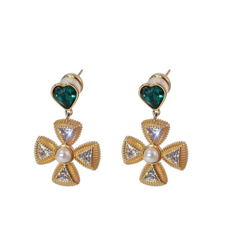 

Windmill flower earrings popular medieval earrings light luxury high-end love studs women's pearl earrings