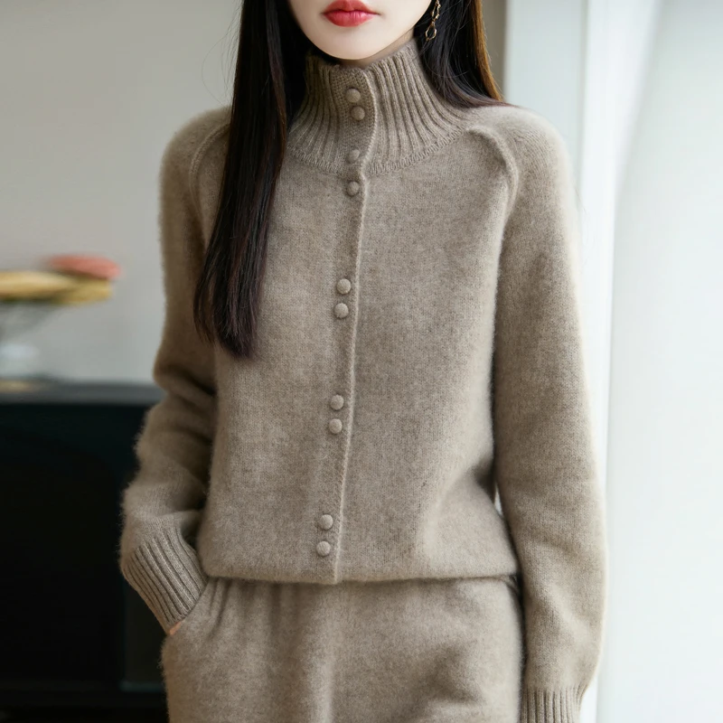 

Wool Cardigan Sweater Turtleneck Women Winter Knit Tops Soft Warm Loose Casual Fashion Knitted Coat Knitwear Clothing Elegant