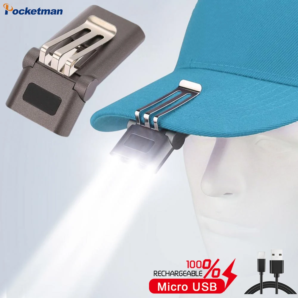 Sesnor-Luz LED con Clip para sombrero, faro brillante recargable por USB, lámpara portátil para casco, Mini lámpara de ala ajustable impermeable