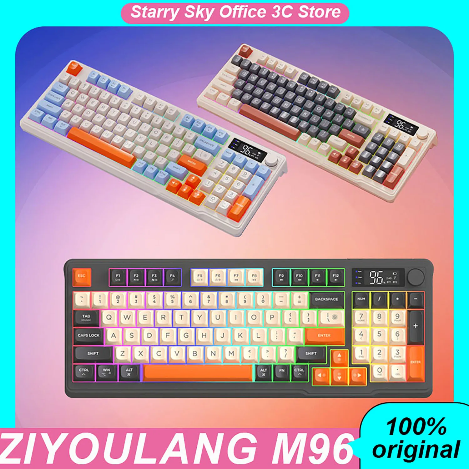 Ziyoulang M96 Mechanical Keyboard Wireless Dual-Mode Multi Functional Knob 96keys Pbt Hot Plug Rgb Customized Gaming Keyboard