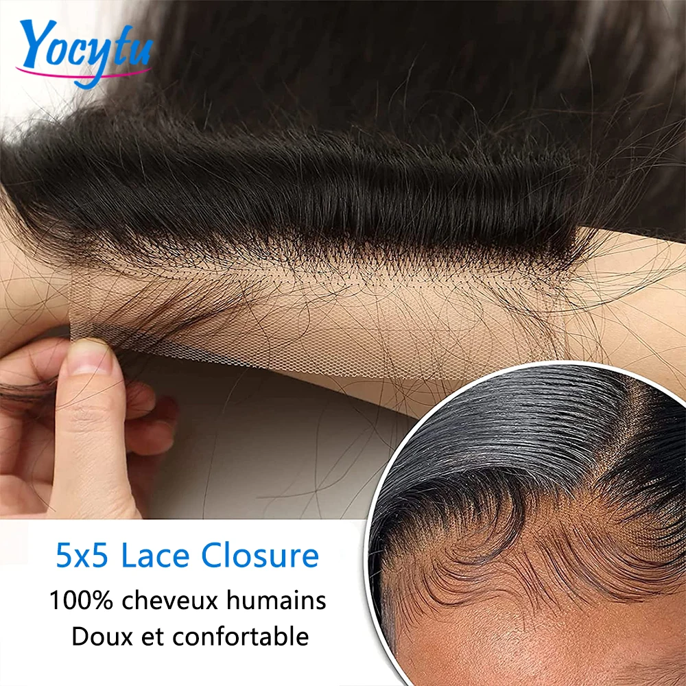 YOCYTU 5X5 Straight Human Hair Closure Transparent Lace Closure Only Brazilian Straight Human Hair Natural Color Straight Hair Closure 3-5 Days Fast