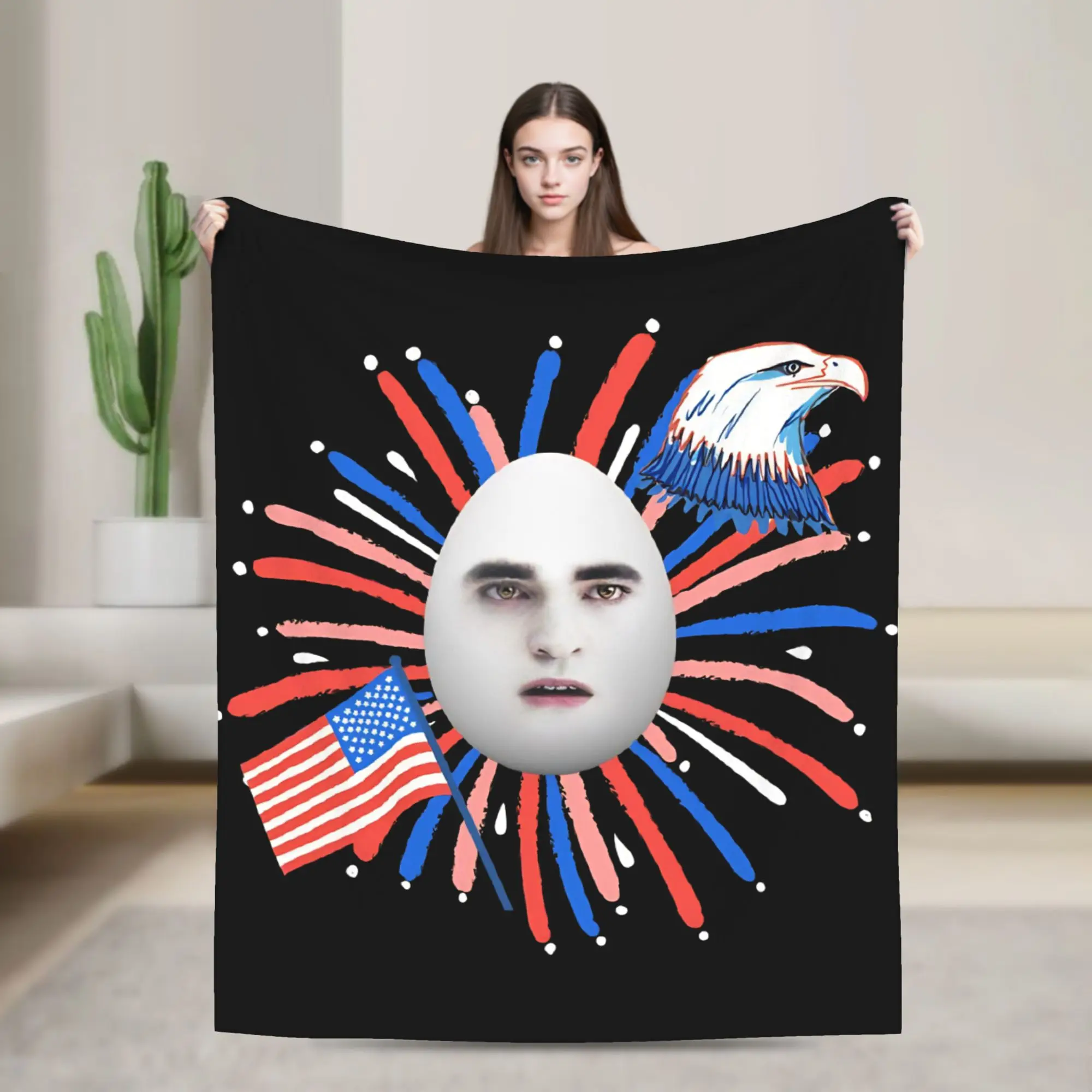 Fourth of July Eggward Fleece Throw Blanket Twilight Edward Cullen Blanket for Bedding Car Lightweight Bedroom Quilt