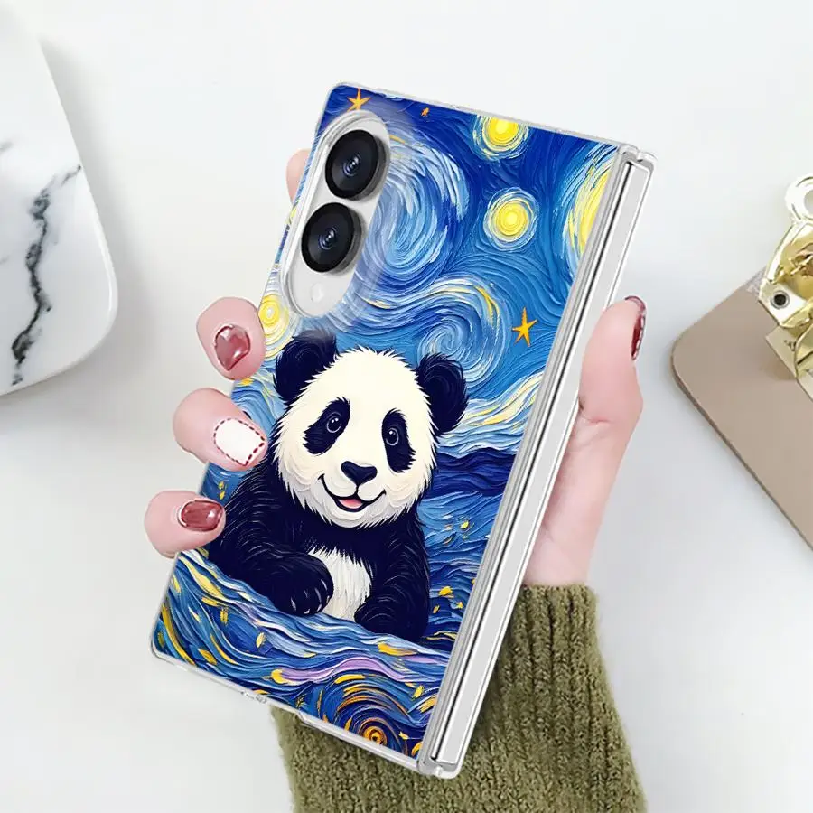 Phone Funda Case for Samsung Galaxy Z Fold 8 PC Hard Luxury ZFold8 ZFold 8 Starry Sky Cartoon Panda