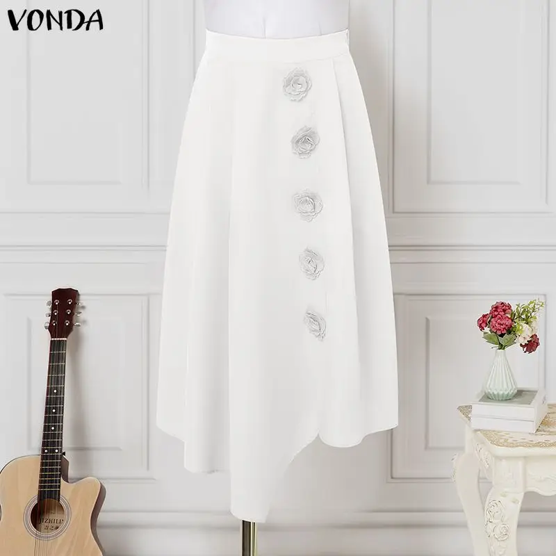 

Элегантные женские юбки VONDA для офиса, летние и весенние, однотонные, с цветочным принтом, асимметричным подолом, длинные, для вечеринок, А-силуэт, Vestidos