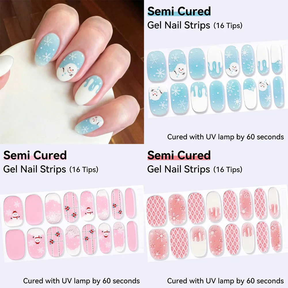 Rainbow Ghini Full Cover Gold Silver Glitter Nail Sticker 16Tips Semi Cured Dopamine Color Nail Strips Winter Atmosphere Design