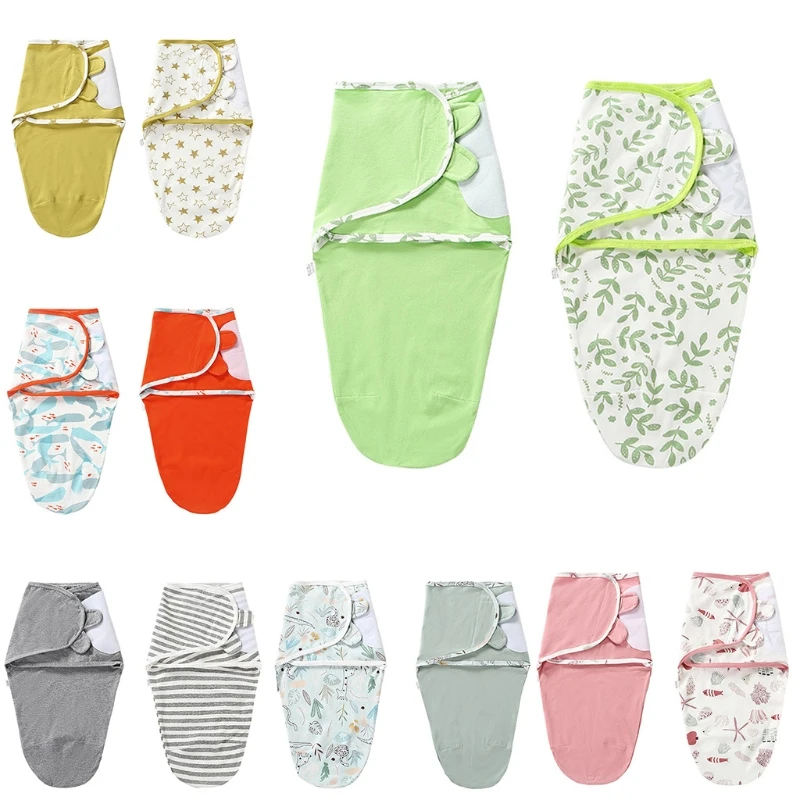 

97BE 2Pcs/Set Newborn Sleeping Bag Baby Swaddle Blanket Soft Breathable Cotton Adjustable Sleepsack Bedding Infant Wrap