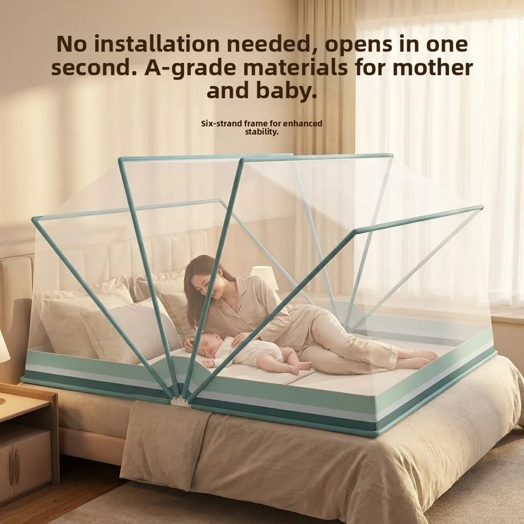 

Foldable Full Coverage Mosquito Net for Bedroom No Installation Required Mongolian Tent Style Single Student Dormitory Anti-Fall