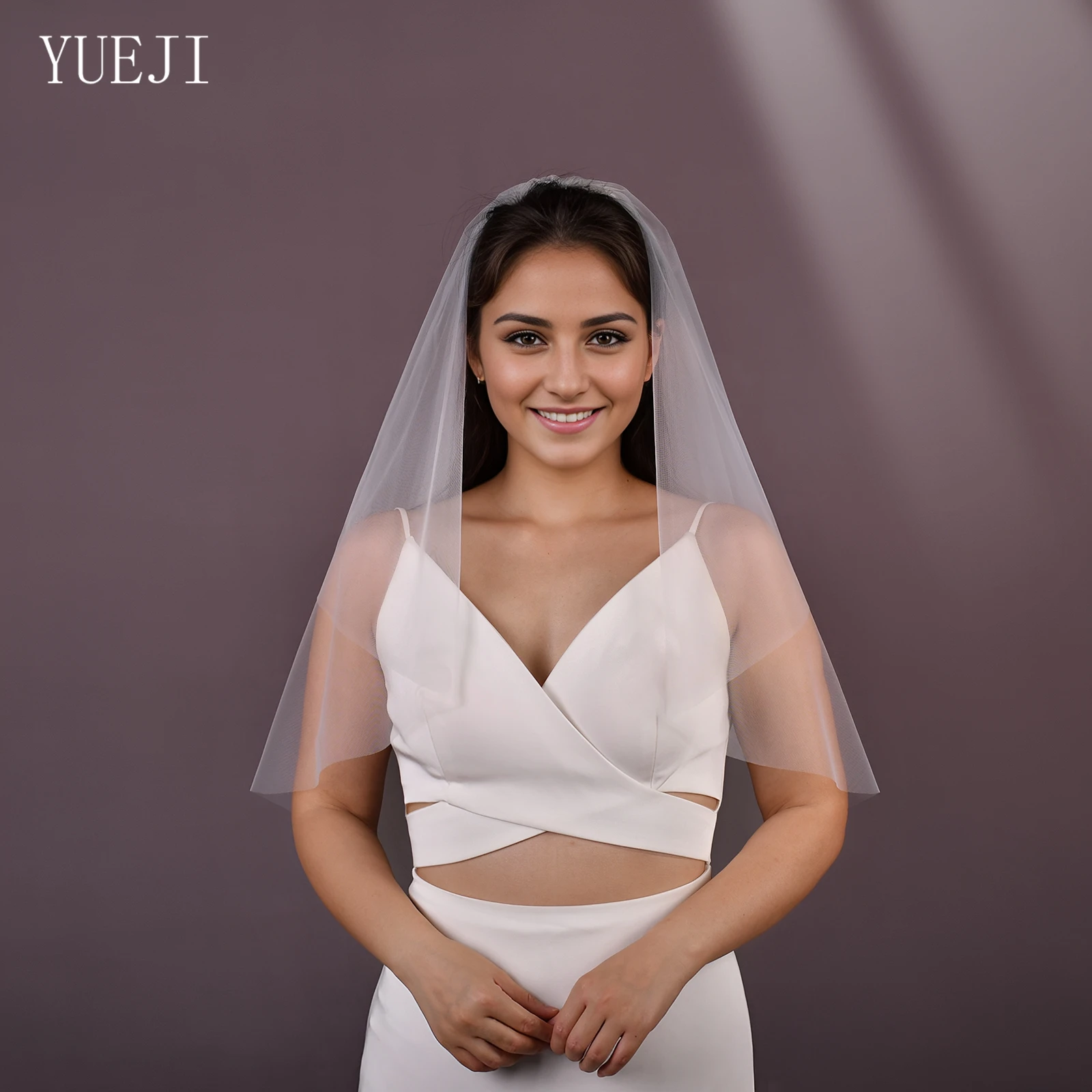 

YUEJI элегантная двухслойная однотонная свадебная фата длиной до локтя, аксессуары для волос для свадебной вечеринки с расческой, вуаль V28