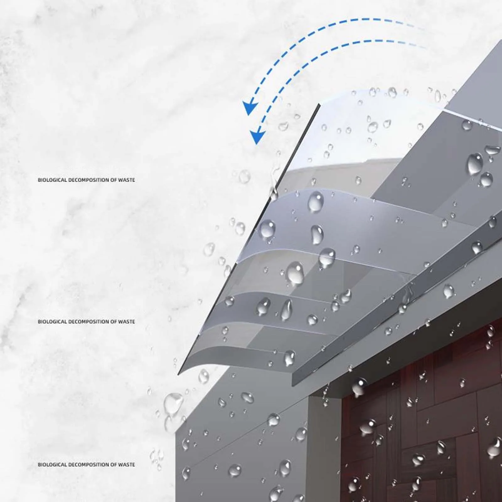 Window Canopy Window Awning PC Rain Snow Without Brackets Durable Front Door Canopy Window Awning Wall Mounted
