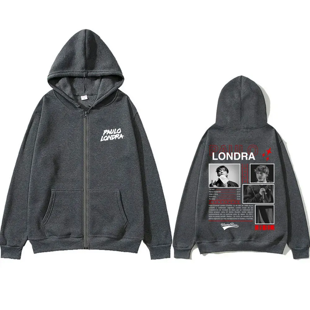 Rapper Paulo Londra Homerun Graphic Zipper Hoodie Men Women Hip Hop Vintage Zip Up Jacket Male Fleece Oversized Zip Up Hoodies