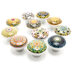 Floral Printed Porcelain Drawer Dresser Knobs Cabinet Door Closet Pulls Furniture Hardware