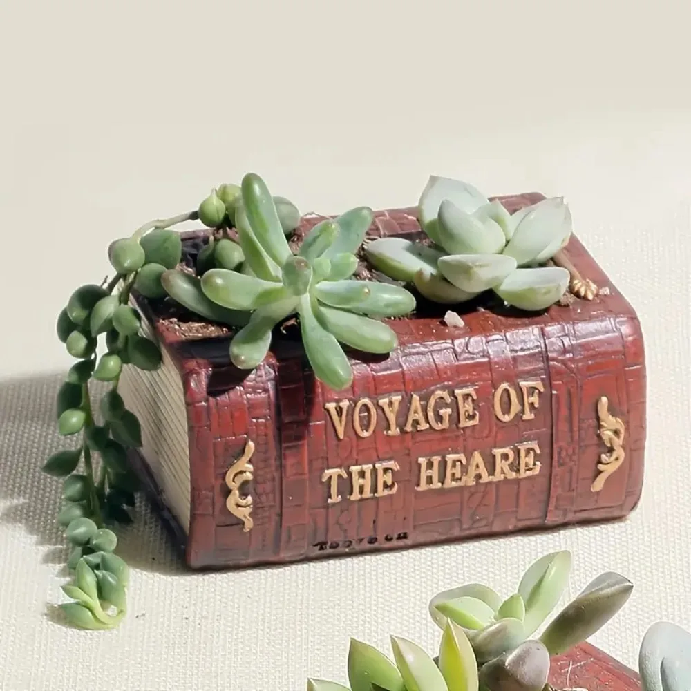 Retro Style Literature Book Succulent Flower Pot Resin Realistic Book Planter Durable UV-Resistant Plant Planter Garden Decor