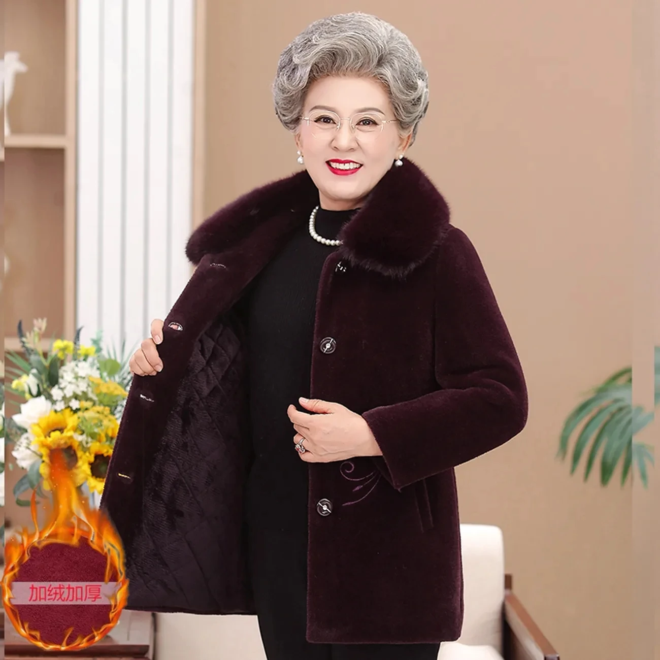 Grandma's Winter Jacket High End Fashion Imitation Mink Velvet Coat Middle Aged Mother Thick Woolen Outwear Elderly Women Parkas