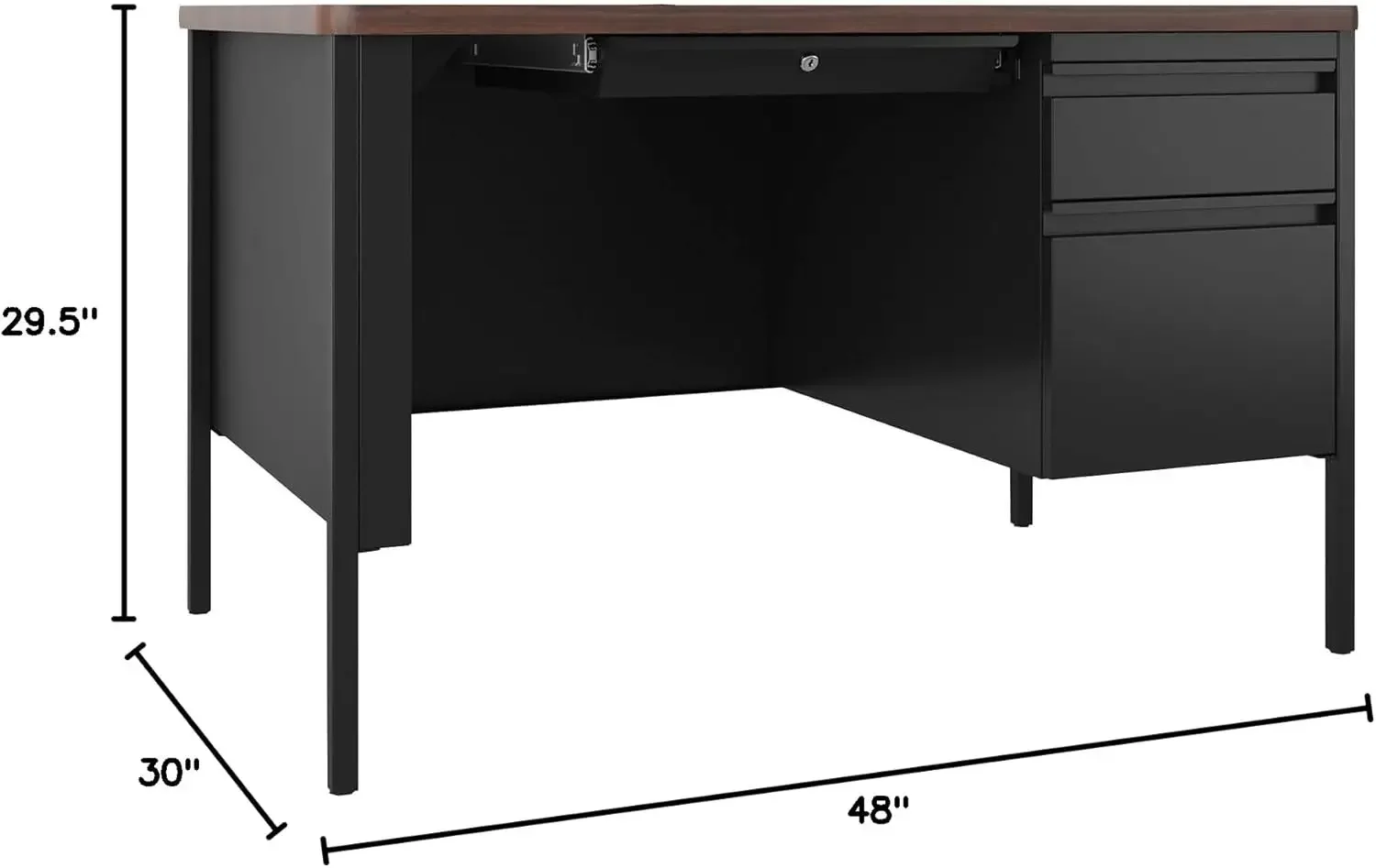 Lorell Fortress Series Walnut Top Teacher's Desk Durable high-performance laminate stops a t-mold edge corner desk office desk