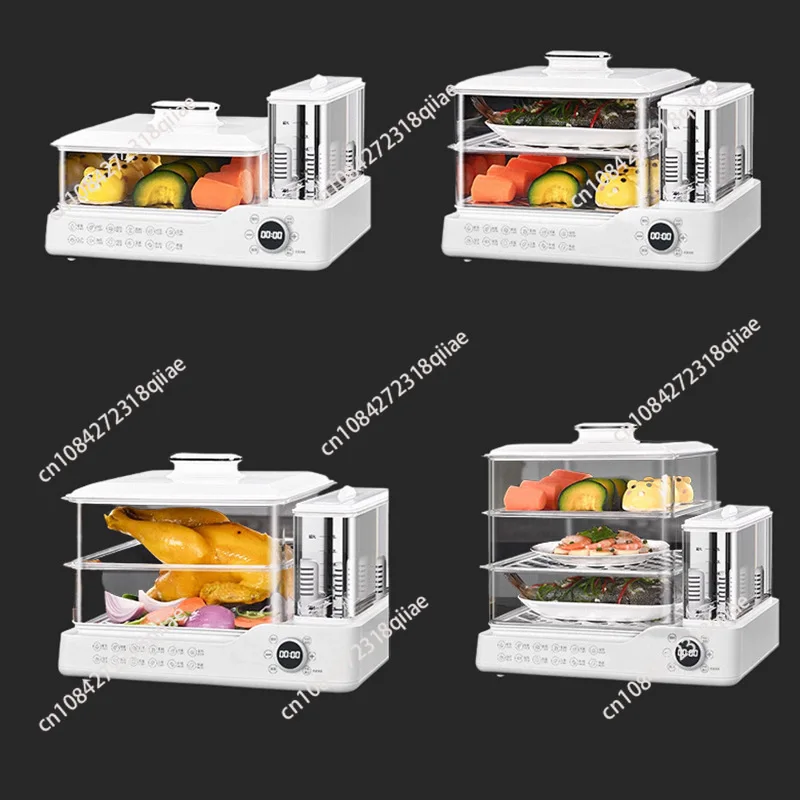 Electric Steamer with Water Tank for Simmering, Steaming, and Cooking Three-Tier Multifunctional Breakfast Maker for Home Use