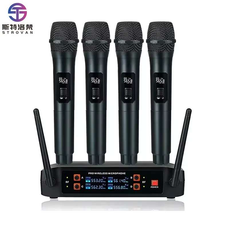 

Professional UHF Wireless Mic Karaoke 4 Channel Wireless Microphone for Church Stage Performance