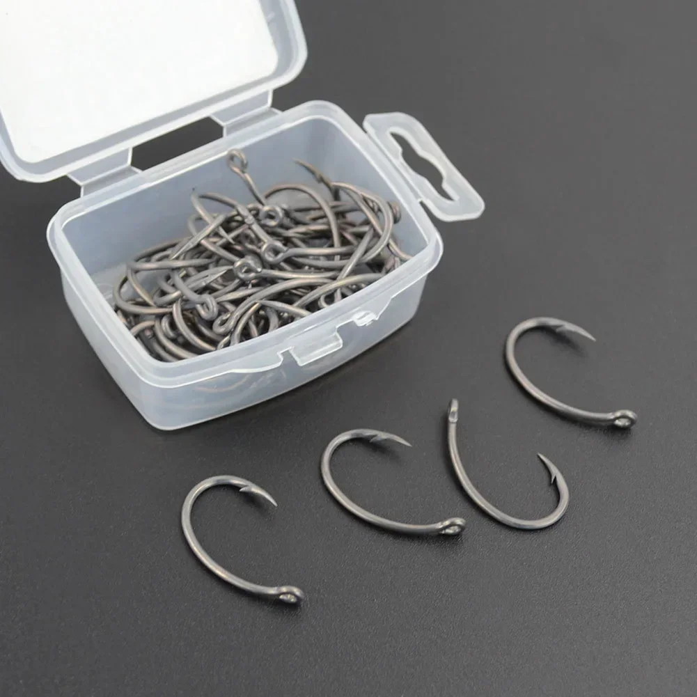 HIRISI 50PCS Fishing Barbed Hook Curve Shank Professional Series Carp Hooks Hair Rigs Portable Tackle Tools High Quality Part
