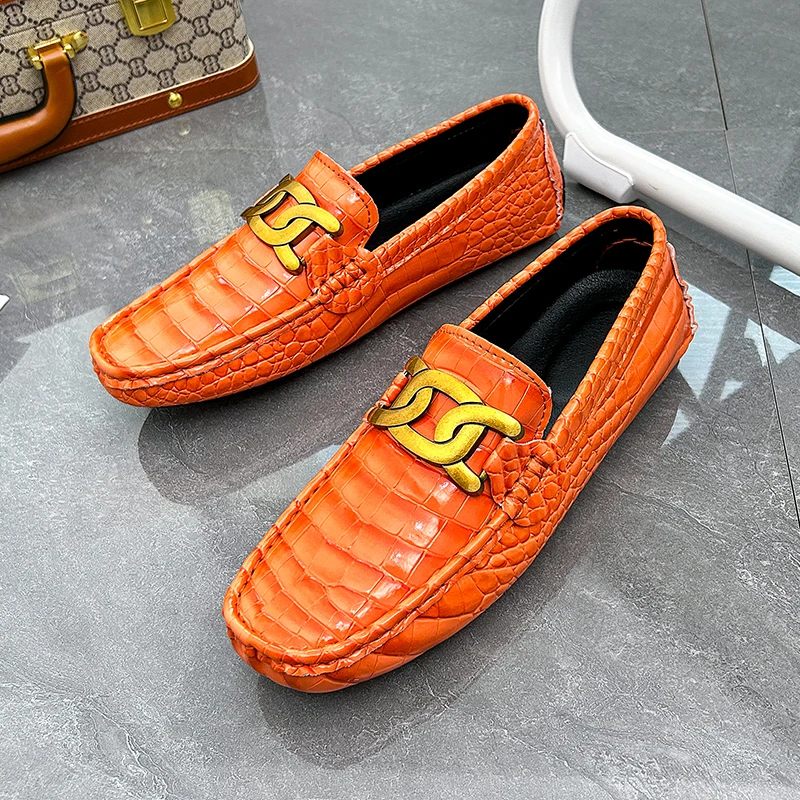 New Luxury Orange Casual Moccasins Shoes for Men Plus Size 38-48 Male Business Formal Dress Loafers England Gentleman Shoes