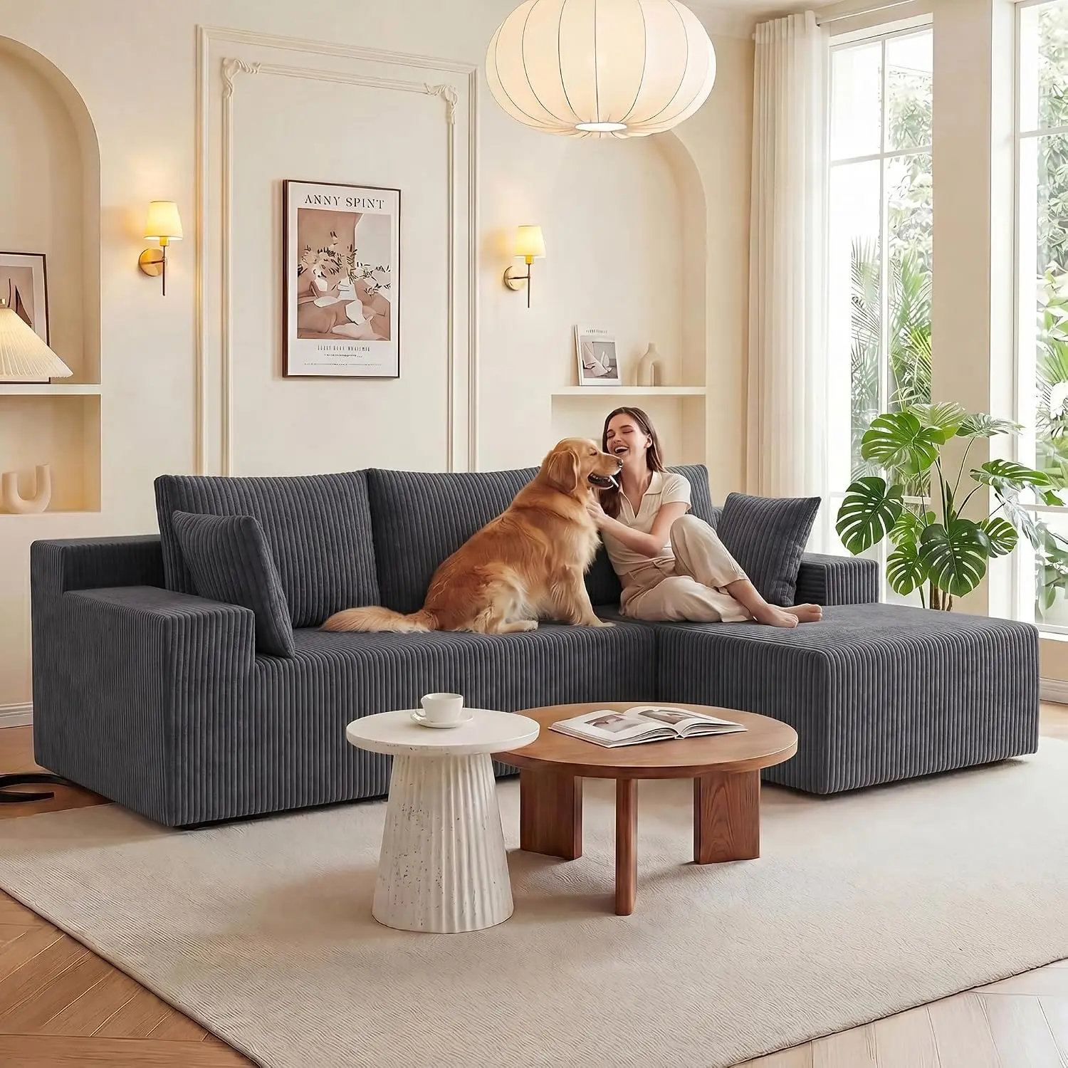 Cloud Sectional Boneless Couches for Living Room, Modular L Shaped Couch with Deep Seat Oversized Right Facing Chaise, Memory