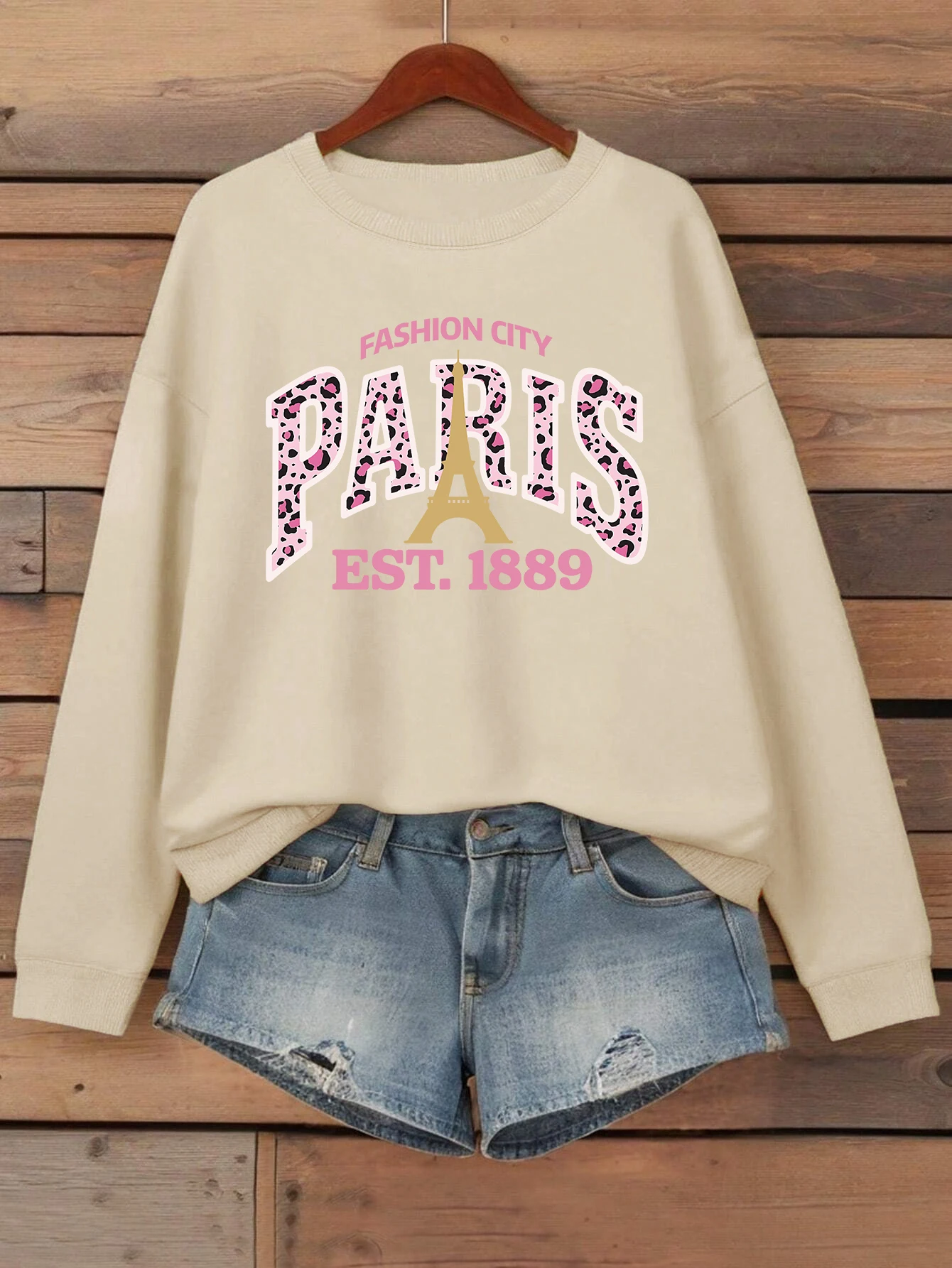 الوردي ليوبارد طباعة باريس 1889 نمط امرأة البلوفرات الخريف Crewneck البلوز ملابس فضفاضة غير رسمية الصوف الهيب هوب رياضية #3