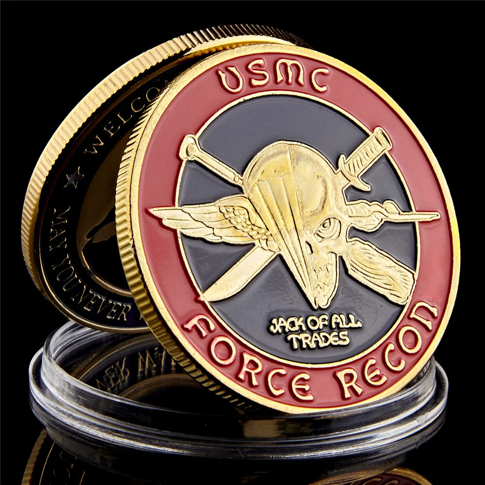 U.S. Marine Corps Challenge Coin - Force Recon - USMC Military Gold Plated Coin Collection
