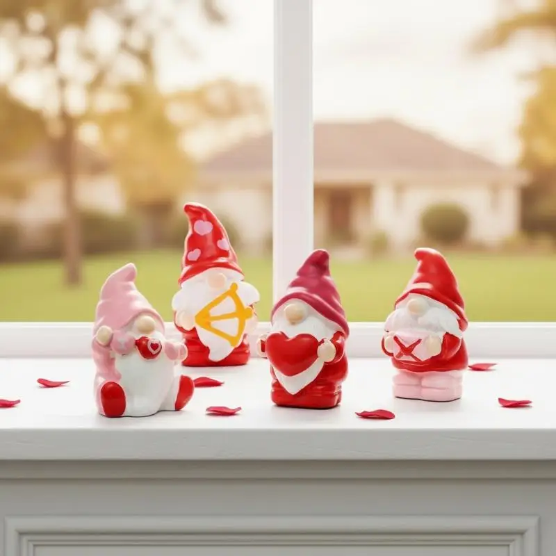 4pcs Mini Love Dwarf Figurine Miniature Resin Mushroom Gnome Doll Garden Landscape Craft DIY Ornaments Desktop Decoration Gifts