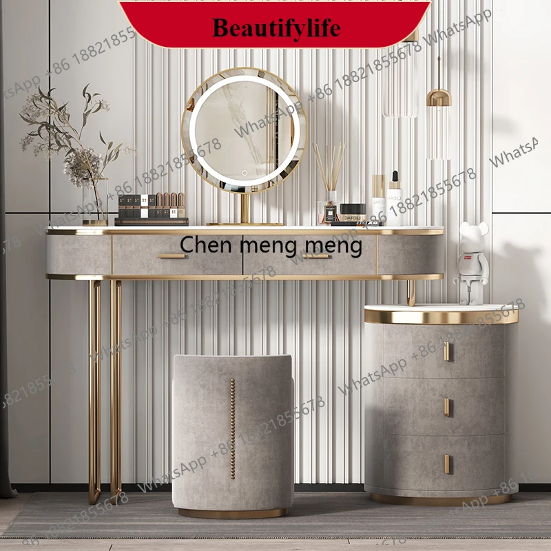 

G153 01A Girls bedroom light luxury rock slab dresser solid wood modern simple storage cabinet integrated makeup table