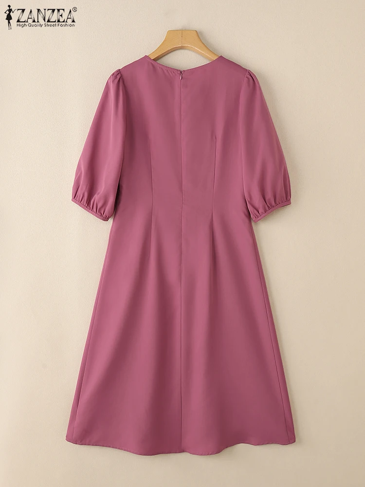 ZANZEA élégant manches courtes bouffantes robes mi-longues femmes élégant robe de soirée été décontracté solide OL travail robe d'été une ligne robe 2025