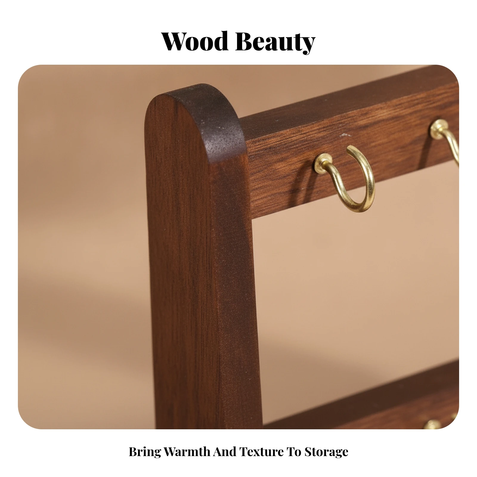 

Wooden Key Rack Metal Hooks Tabletop Key Holder Wooden Display Rack Walnut-Colored Home Organizer Flat Base for Storage