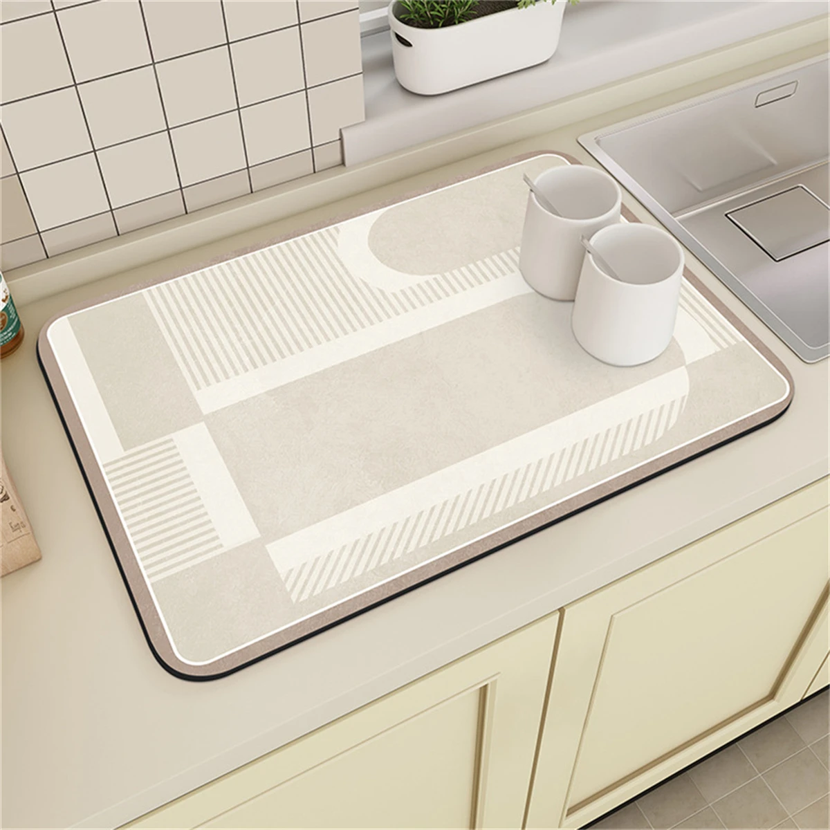 Geometry Style Table Mat Non-Slip Mat Coaster Stripe Printing Kitchen Accessories Absorbent Drying Mat For Kitchen Drying Dishes