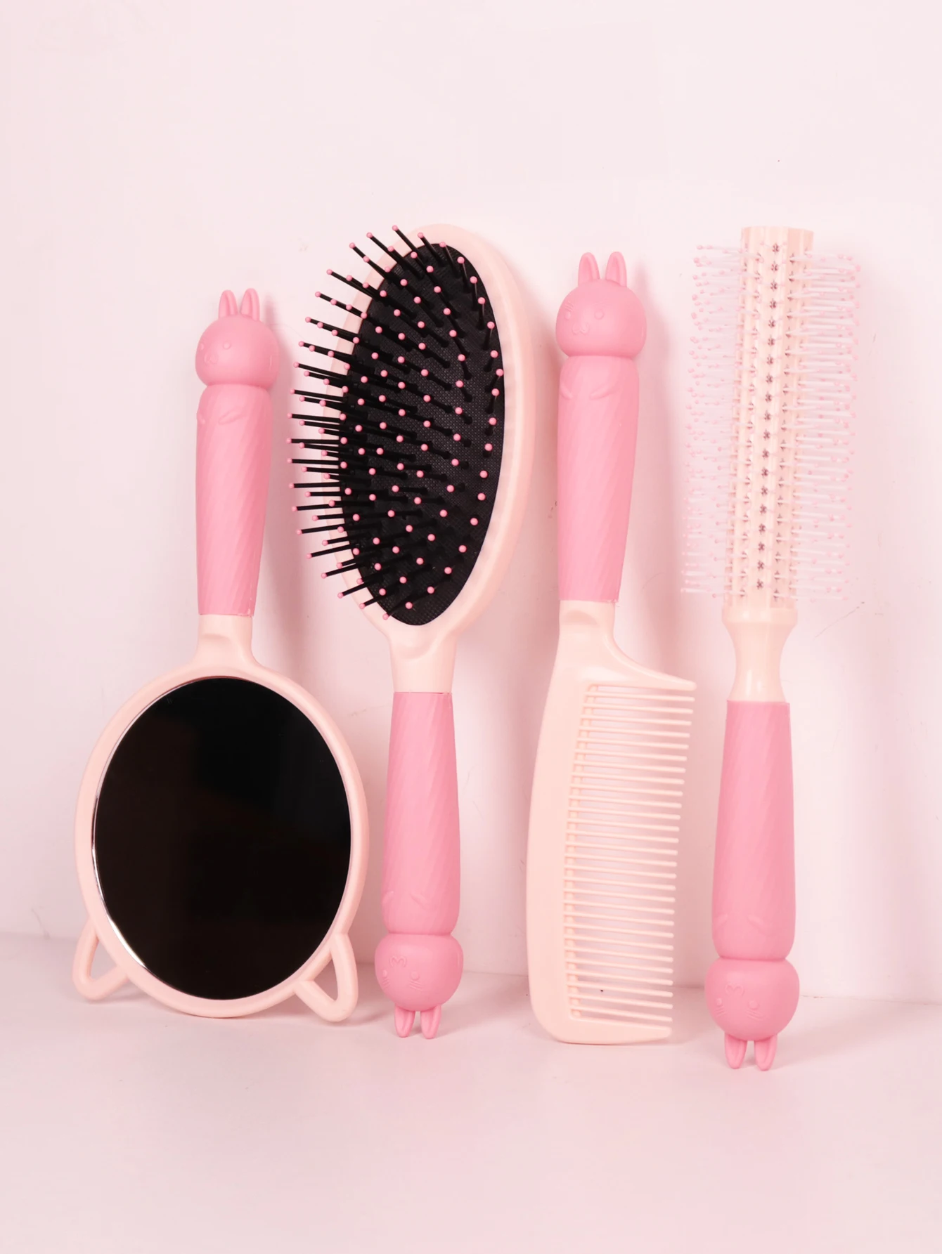 

Cute style hair styling set,handheld makeup mirror,smooth hair comb,rolling comb,airbag comb Special for real hair wigs
