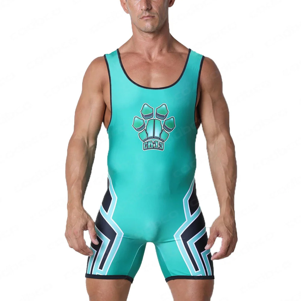 2024 Men\'s Wrestling Singlet Suit One Piece Bodysuit Weightlifting PowerLifting Fitness Skinsuit Iron WWE GYM Tummy Control Wear