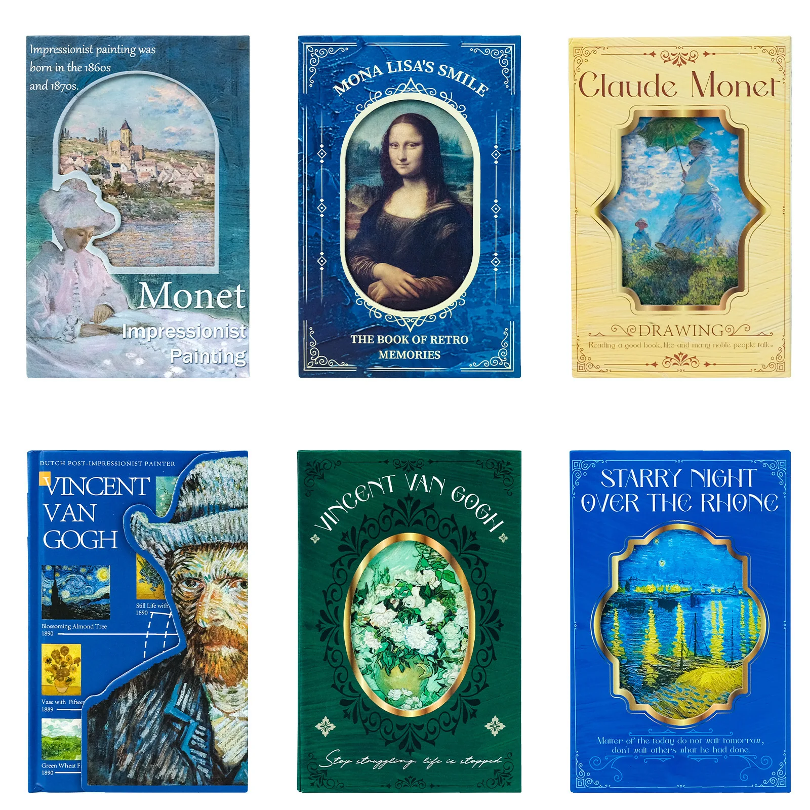 1PCS Beautiful Retro Oil Painting Series Notebook Hard Case Portable Tri-fold Notebook with Magnetic Closure Diary Book