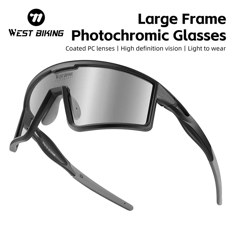 

WEST BIKING Cycling Glasses Photochromic UV400 Sunglasses With Myopia Frame Lightweight Riding Sport Eyewear Large Frame Goggle