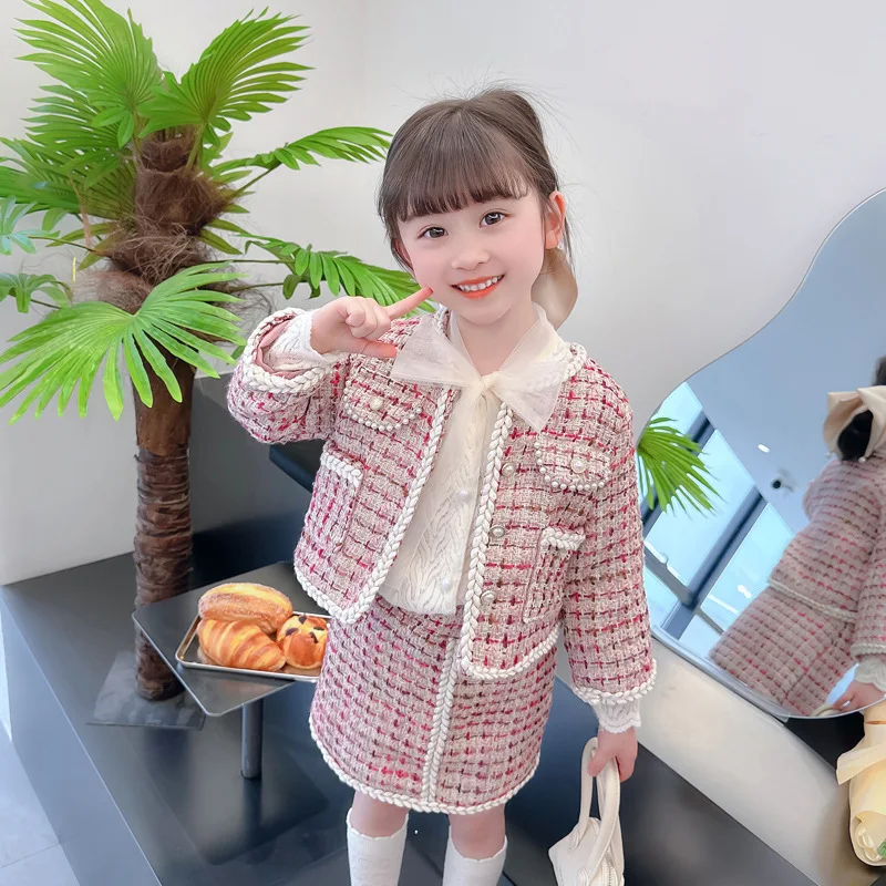 Fashion Kids Girls Princess 2pcs Clothes Set Spring Autumn Children Plaid Blazer Coat Outwear+Shorts Vintage Outfits Suit