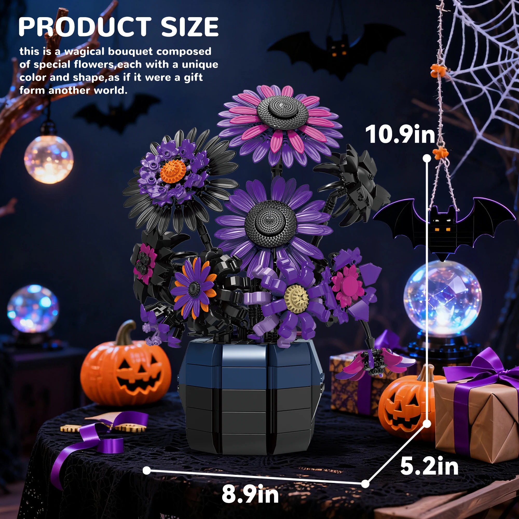 جديد عباد الشمس بنة مجموعة زهرة الأرجواني مع زهرية باقة اصطناعية الطوب أطقم منمذجة للنساء فتاة الكبار هدايا عيد الميلاد #4