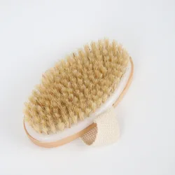 Natural Boar Bristles Dry Body Wooden Oval  Brush Shower Bath Brushes Exfoliating Massage Cellulite Treatment Blood Circulation