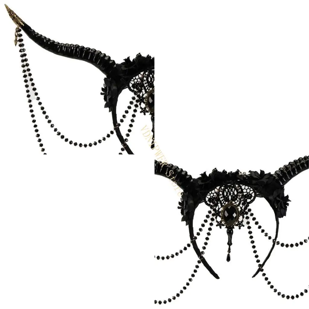 

Devil Horn Headbands with Flower Headpieces for Halloween Cosplay D08E