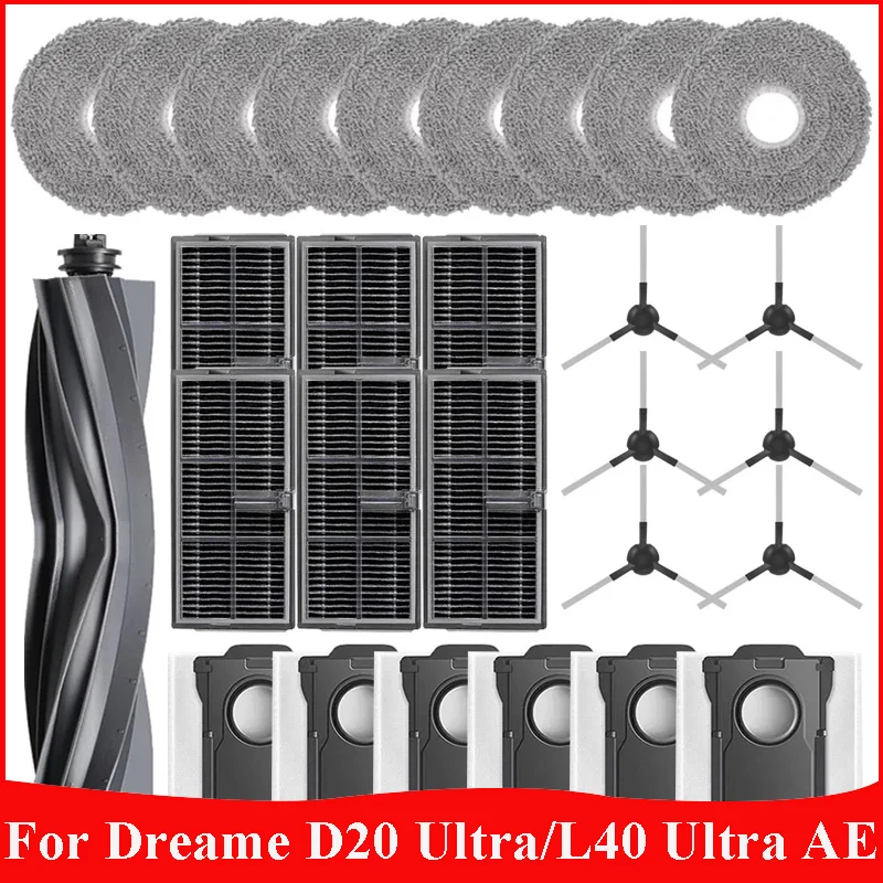 For Dreame D20 Ultra / L10s Ultra CE Robot Vacuum Cleaner Accessories Main Side Brush Mop Cloth Hepa Filter Dust Bag Spare Parts