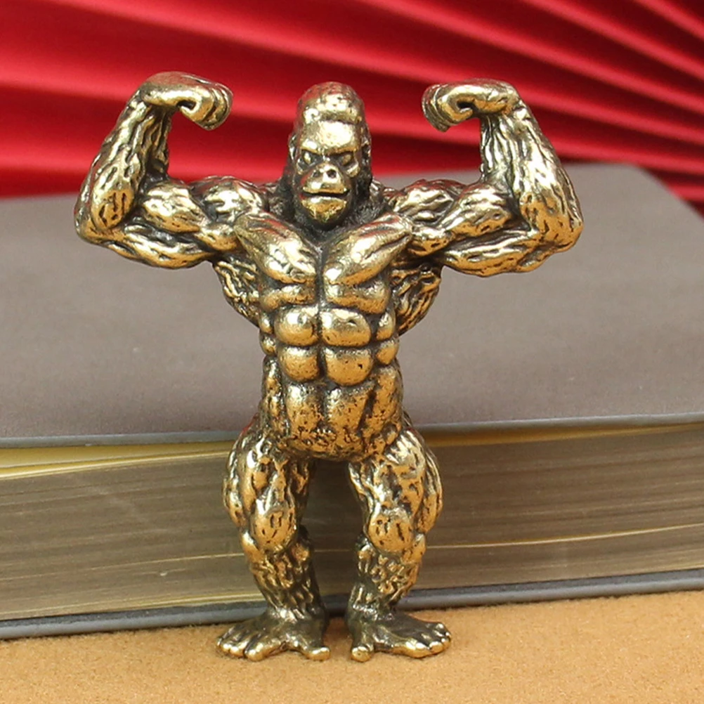 

2pcs Fitness Orangutan Statue Gorilla Figurines Copper Plated Animal Decor Desktop Alloy Craft Small Statues Gorilla Ornament