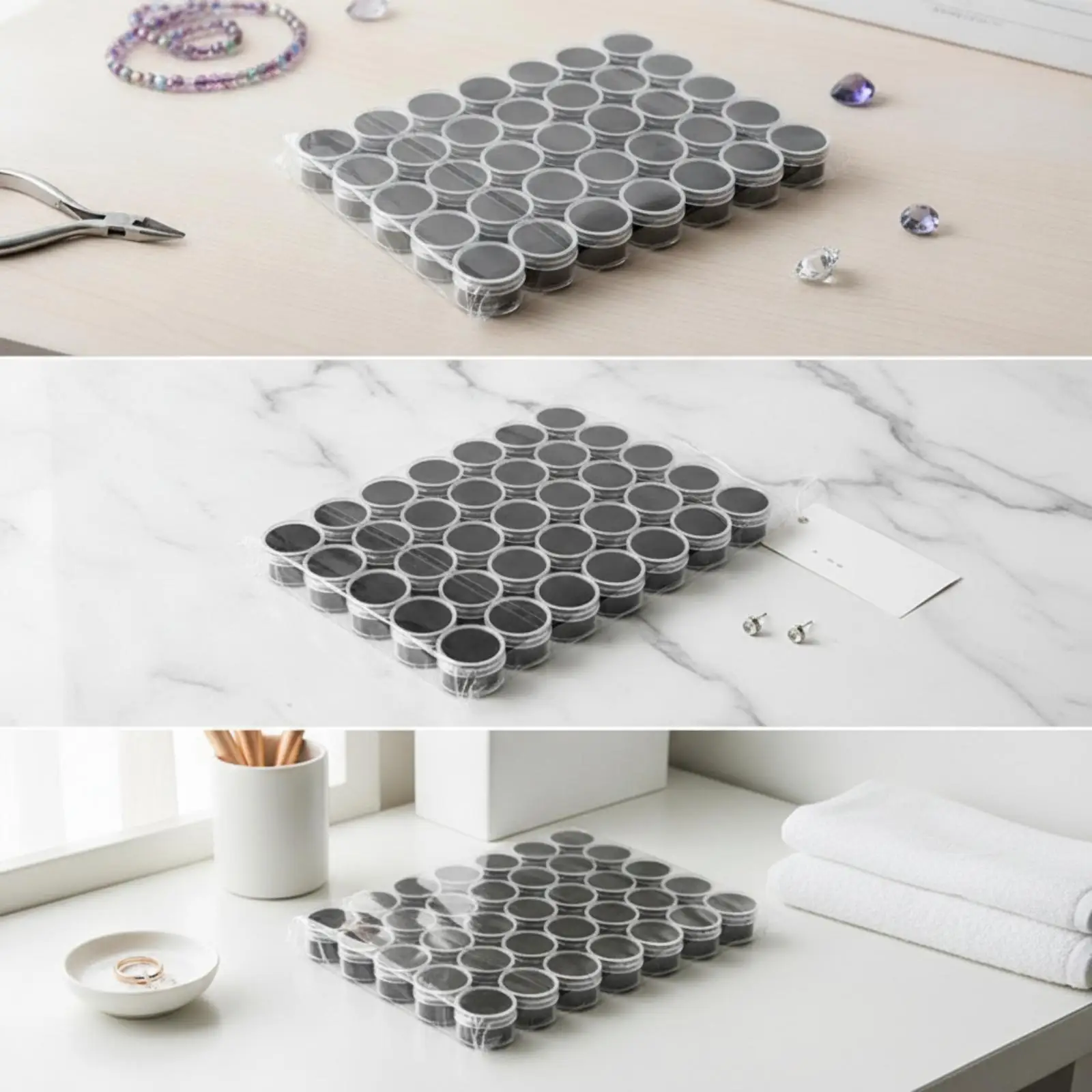 Stackable Jewelry Organizer Box Plastic Clear Cylinder Display Case with Foam Insert for Necklaces Bracelets