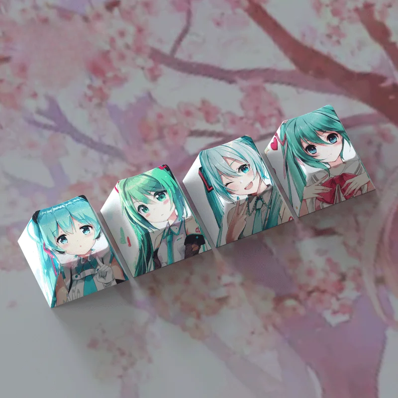 Teclas bonitas de dibujos animados de Anime R4, perfil de cereza, PBT, personalizadas, accesorios decorativos para teclado mecánico, regalos, 4 unidades