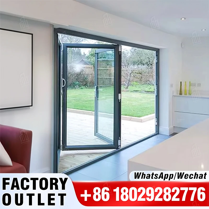 Oscaracso Thermal Break Aluminium Slagvast Geluiddicht Huis Exterieur Bifold Deuren Bi Vouwdeuren Voor Patio Gebruik