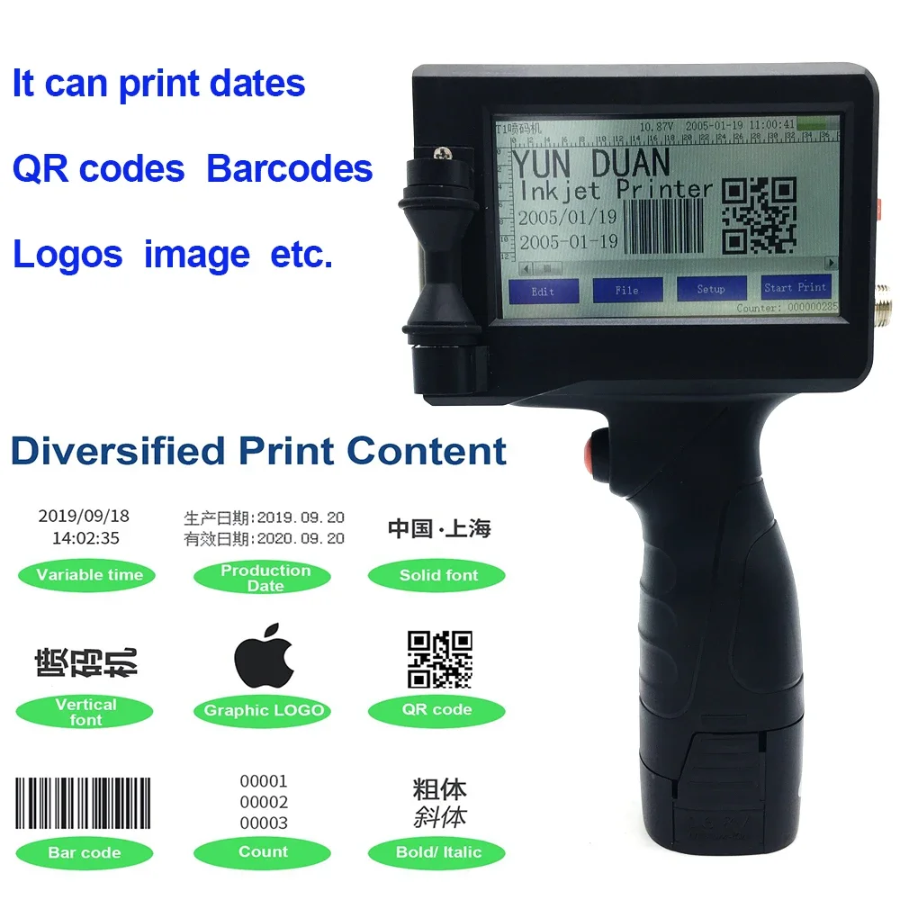 Imagem -04 - Touch Screen Portátil Inkjet Impressora Usb Handheld Inkjet Máquina Data qr Code 127 Tinta 43